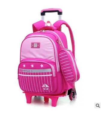 School Trolley Backpack Bags for Kids Student Wheeled School Bag on Wheels for Boys Children Travel Bags with Wheels - Цвет: red 6 wheels