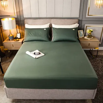 

Bonenjoy 1 pc Green 100%Cotton Bed Linen Solid Color Single Fitted Sheet Cotton Queen Bed Sheet with Elasic Band