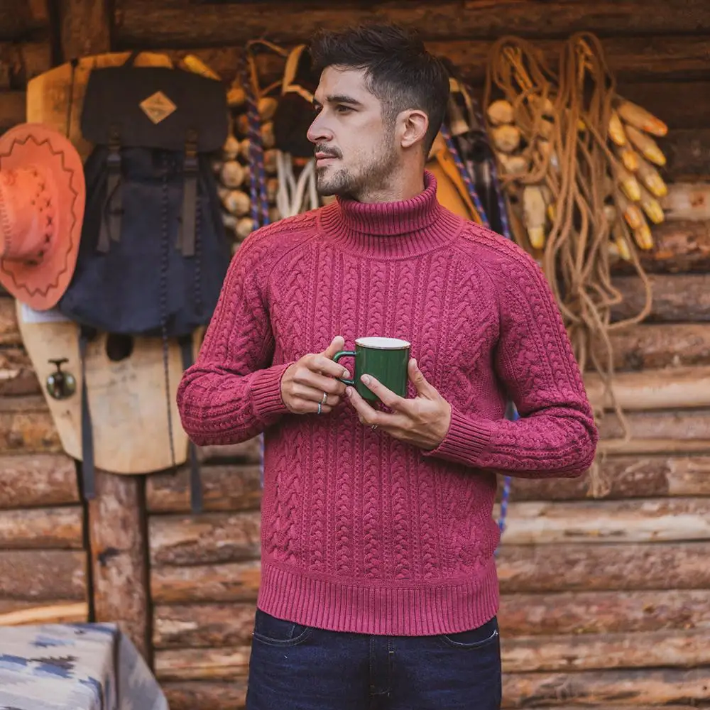 Best SIMWOOD 2019 Autumn Winter New Cable Knit Turtleneck Sweater Men Warm Knitwear Plus Size high quality brand clothing SI980729