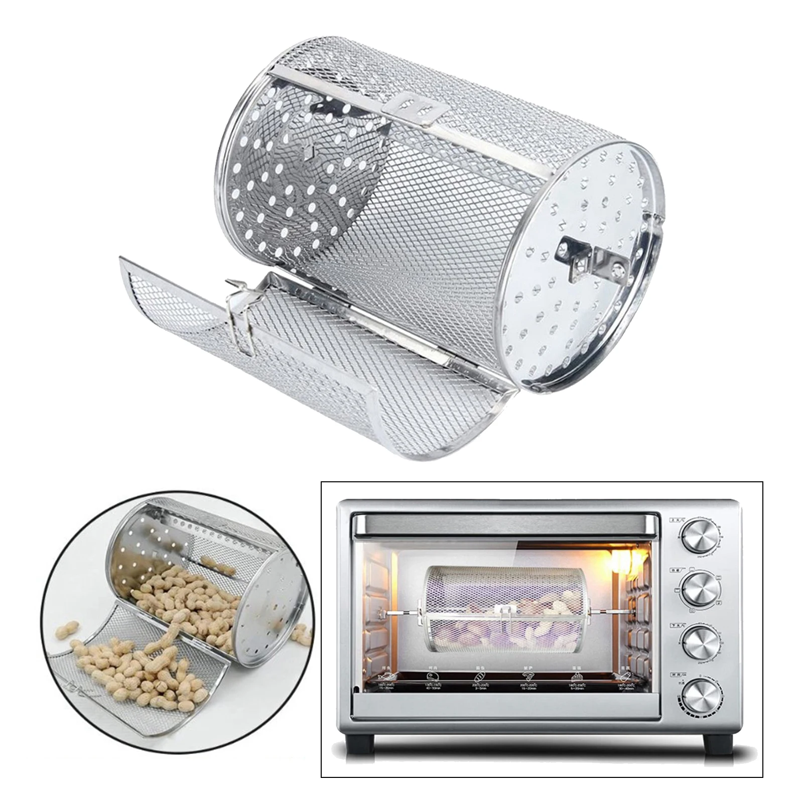 Kitchen Stainless Steel Rotisserie Grill Roaster Drum Oven Basket Oven Roast