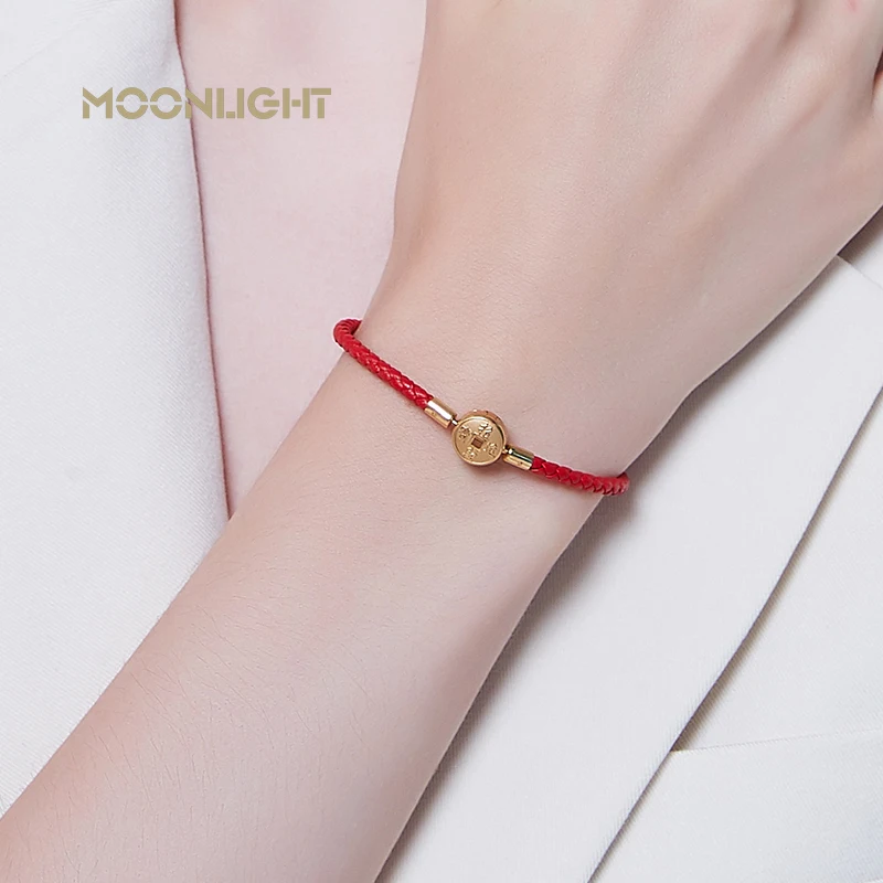 MOONLIGHT 2021 Gold Color Coin Bracelet For Women Genuine Leather Lucky Get Rich Red Bracelets Fashion Jewelry Birthday Gifts
