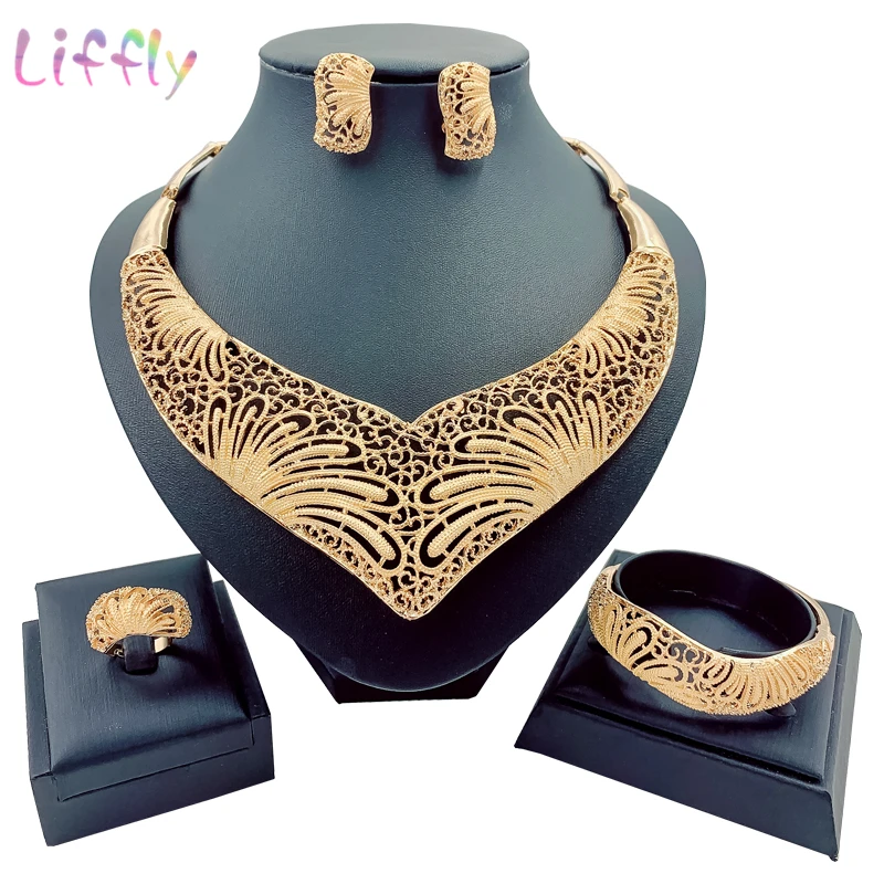 

Dubai Fashion Jewelry Sets Womens Accessories Fireworks Shape Creative Necklace Earrings Ring Charm African Jewelry Set