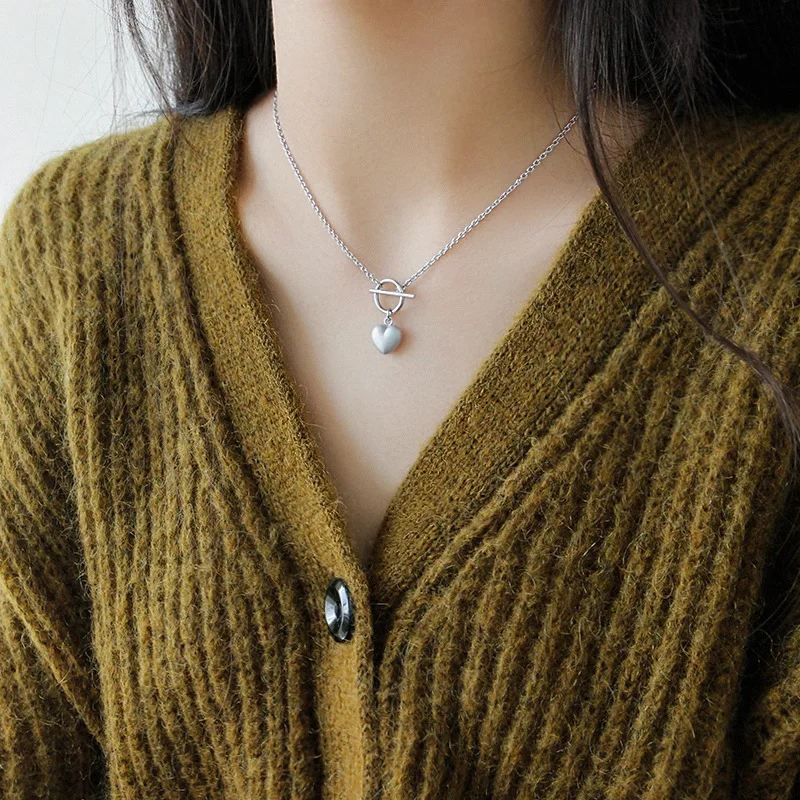 SHANICE ожерелье с подвеской из чистого 925 пробы серебра для женщин INS niche matte love heart Circle колье вечерние ювелирные изделия