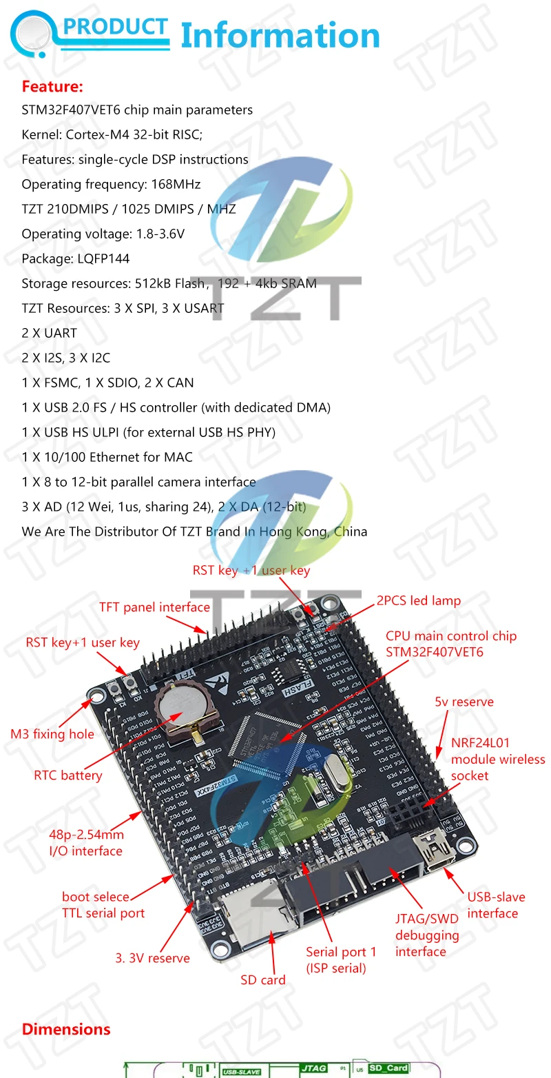 TZT STM32F407VET6 Entwicklungsboard Cortex-M4 STM32 Minimum System Learning Board ARM Core Board – Detail 3