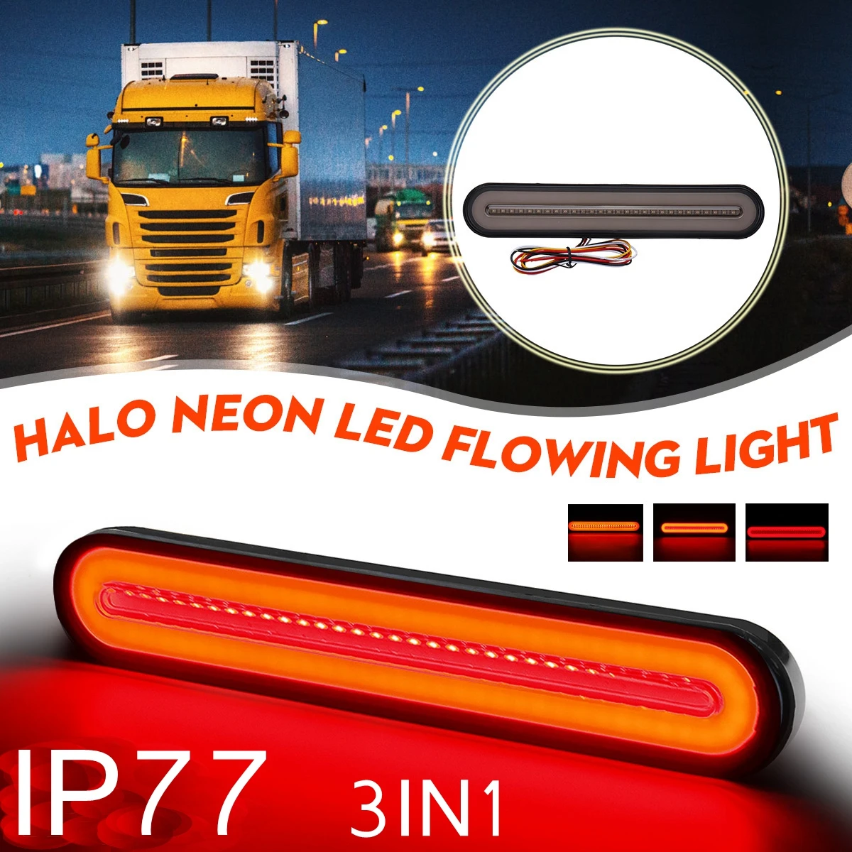 

Car LED Trailer Truck Brake Light 12-24V Sequential Flowing Signal Lamp Waterproof Neon Halo Ring Tail & Brake Stop Turn Light