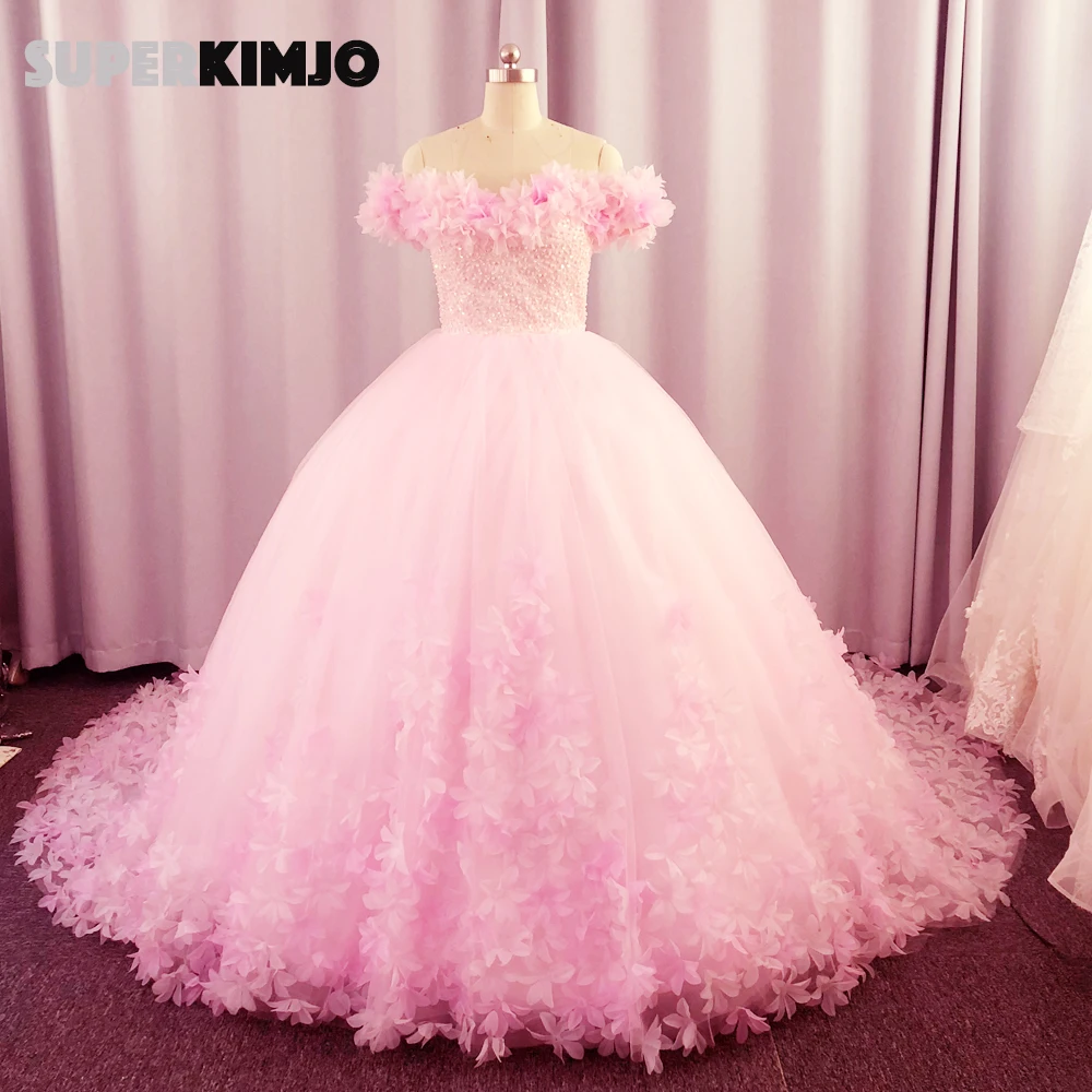 SuperKimJo Розовые Свадебные платья для невесты 3D цветы элегантный бисером роскошные свадебные бальное платье халат De Soiree Longue