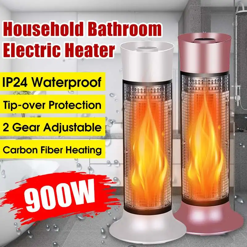 

900W 2 Gears Adjustable Electric Heater Tower Fan IP24 Waterproof Carbon Fiber Heating Home Heater Warmer 220V