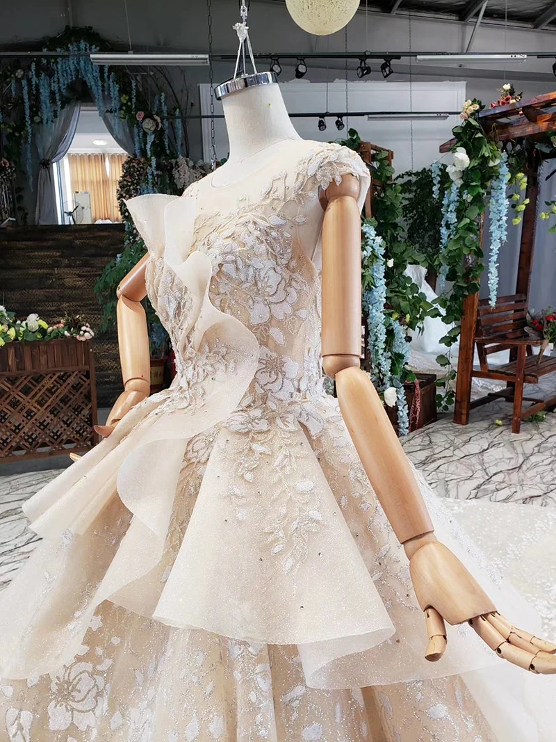 HTL761 роскошное бальное платье свадебное платье с круглым вырезом, расшитые с аппликацией, с открытой спиной, с рукавом-крылышком, Специальное свадебное платье Элегантное vestido longo