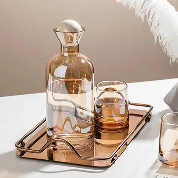 

Crystal Glass Water Bottle Cylindrical Pitcher Cup Set Creativity Cold Water Kettle Transparent Stained Glass Juice Jugs