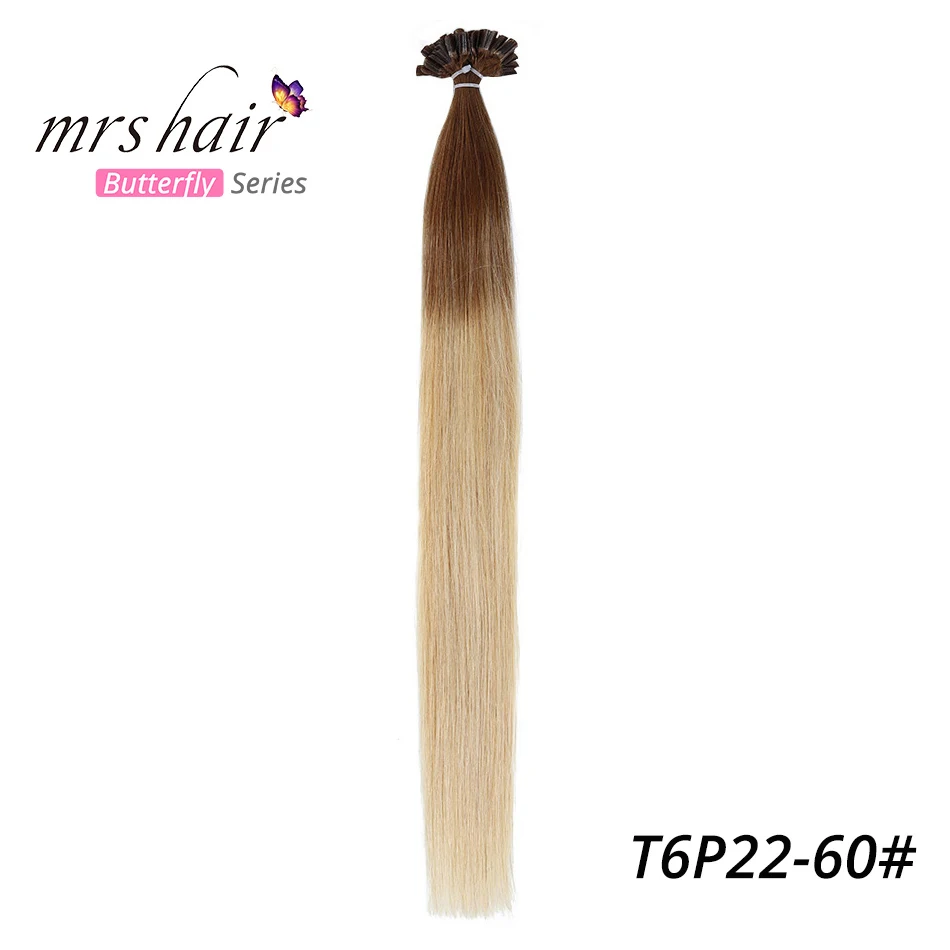 MRS HAIR, 1 г/шт., Омбре, накладные прямые волосы Remy Nail, кератиновые человеческие волосы, 50 шт., 14 дюймов, 18 дюймов, 20 дюймов - Цвет: T6P22-60