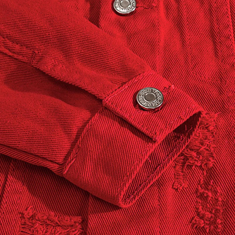 Sokotoo мужская вышитая красная джинсовая куртка с дырками, рваное джинсовое пальто, верхняя одежда