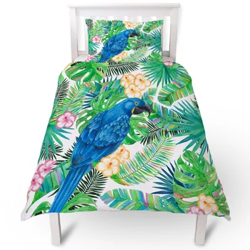 

Tropical Plant Palm Leaf Parrot Animal Duvet Cover Pillow Case Quilt Cover Set Bedclothes Single Bedding Sets For Bed