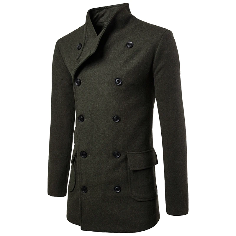 

Woolen coat winter men's fashion lapel collar lace-up waist design woolen coat men's casual double-breasted long trench coat