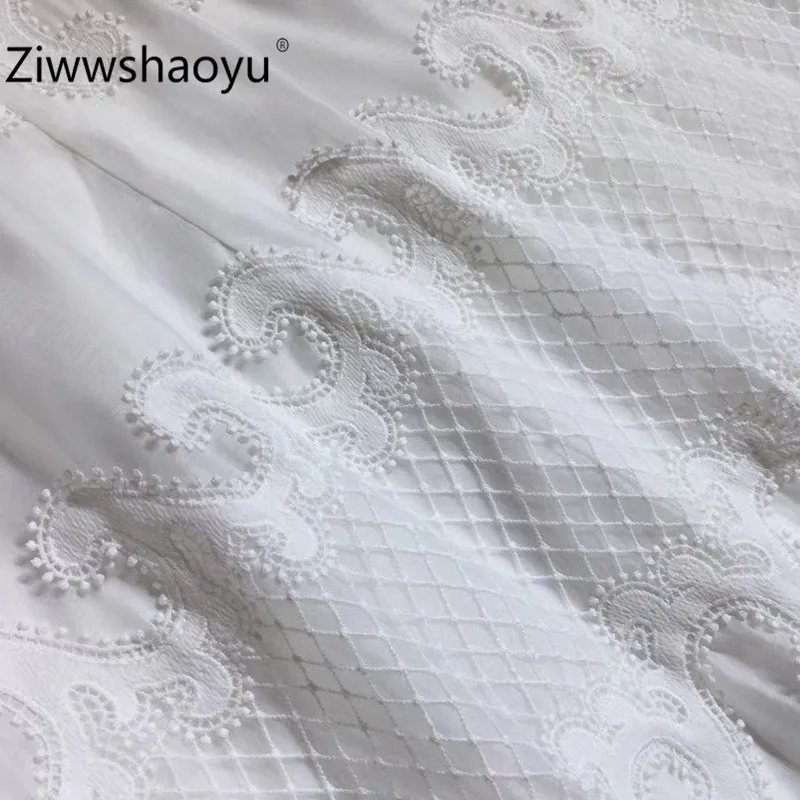 Ziwwshaoyu, новинка, весна-лето, элегантные, с вышивкой, стоячий воротник, рукав-фонарик, вечерние, белые, длинные платья для женщин