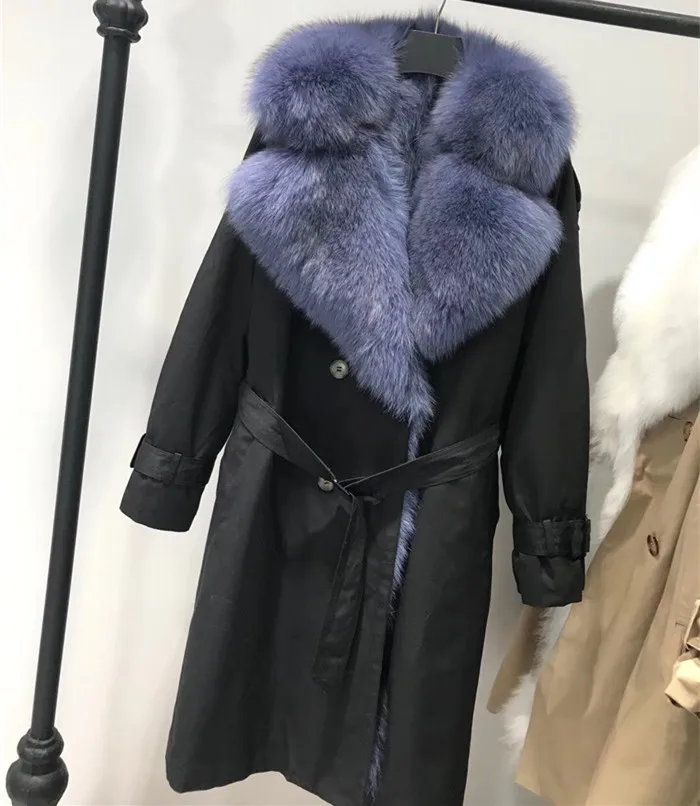 Flash Deal real natural fox fur coat jacket parka with big large fox fur collar fox fur liner thick warm long parka coat women waterproof 5