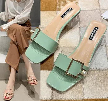 

Women Shoes Square Heels Fashion Ladies Shoes Slippers Retro Roman Female Shoes Casual Summer Women Slippers