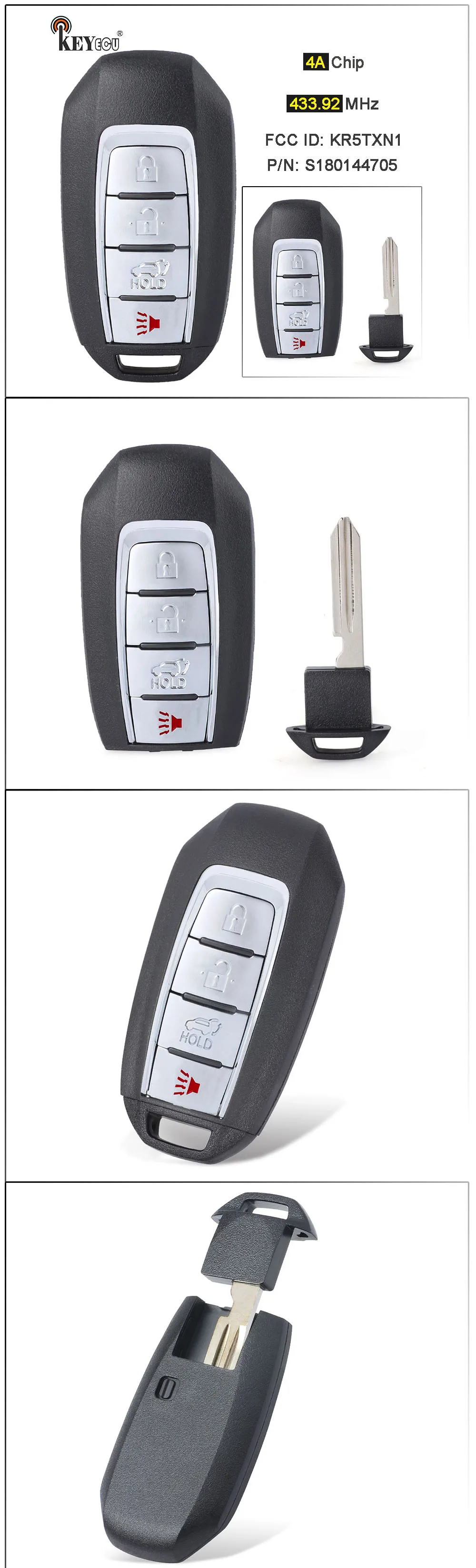 Keyforkess 433.92MHz 4A Chip ID FCC: KR5TXN1 Continental: S180144705 Smart Remote Key Fob per Infiniti QX50 2020 2021 - H6e7ebe8c45c34d0fa44cafc11135a890p