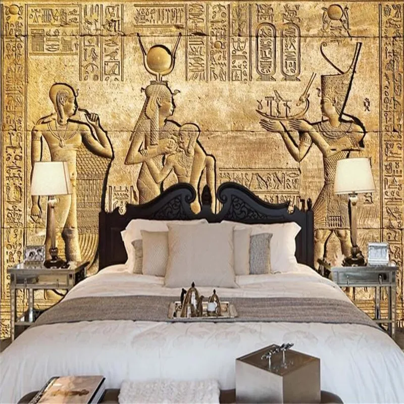 Customized HD Egyptian relief mural mythical character living room bedroom background wallpaper mural