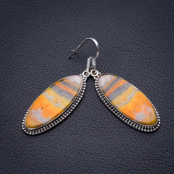 

Natural Bumble Bee Jasper Handmade 925 Sterling Silver Earrings 2" D3435