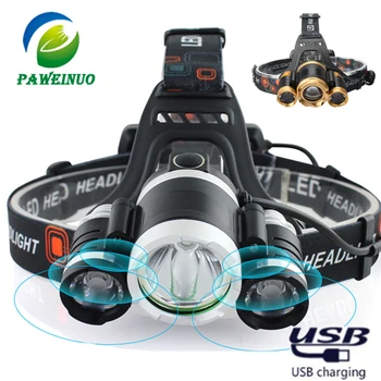 

IR Sensor motion led headlamp USB 3 led T6 headlight waterproof head lamp flashlight by 2* 18650 rechargeable battery head torch
