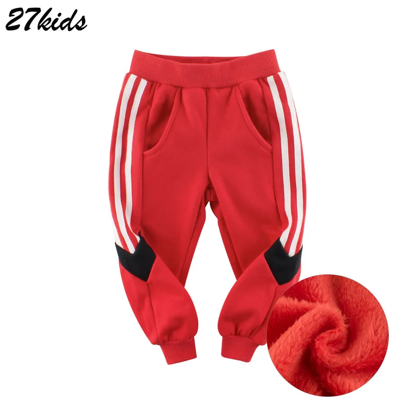 

27kids Spring Autumn Kids Boys Casual Warm Sports Pants Plus Velvet Kids Children Winter Long Trousers Toddler for 2-9 years