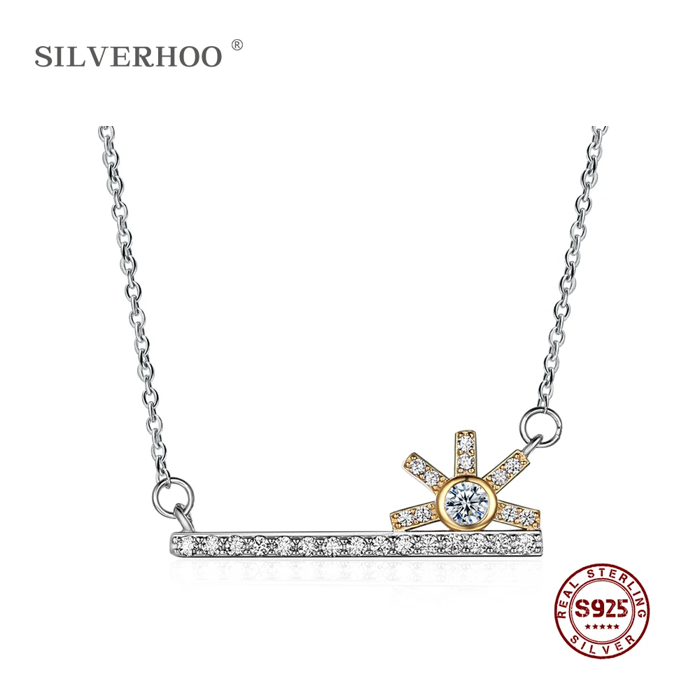 SILVERHOO ключ подсолнух Дизайн кулон ожерелье Австрийский Кристалл Шарм Леди творческие вечерние подарок 925 пробы серебряные ювелирные изделия