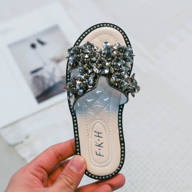 ULKNN Wholesale 2020  Summer Kid's Shoes INS Celebrity Princess Shoes Man-made Diamond Girls Slippers Casual Fashion Sandals