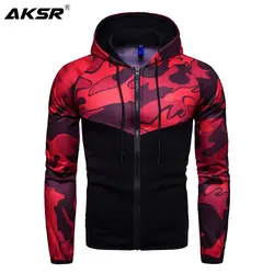 AKSR для мужчин Новая мода Спорт Велоспорт Фитнес зимняя куртка Тонкий с капюшоном Камуфляжный пуловер