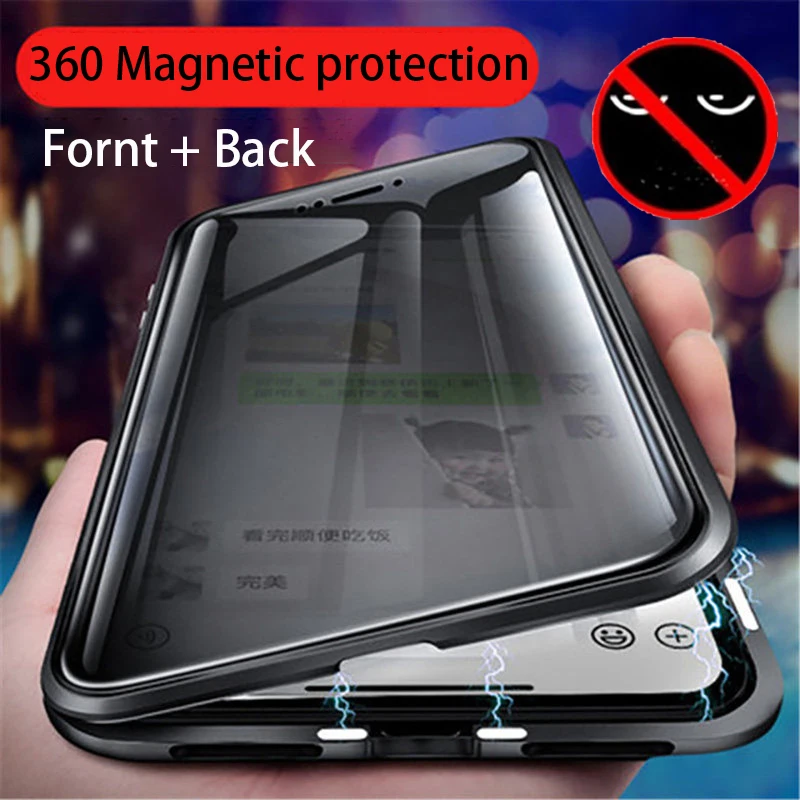

Privacy Metal Magnetic Adsorption Tempered Glass Phone Case For Huawei P30 Pro P20 P30 360 Magnet Antispy Protective Case Cover