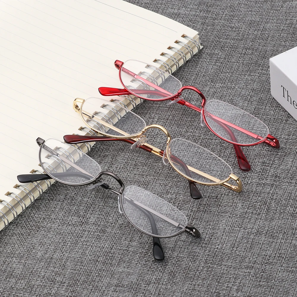 

Unisex Cat Eye Reading Glasses Women Men Metal Half Frame Presbyopic Eyeglasses Female Male Semi Rimless +1.00~+4.0 Diopter