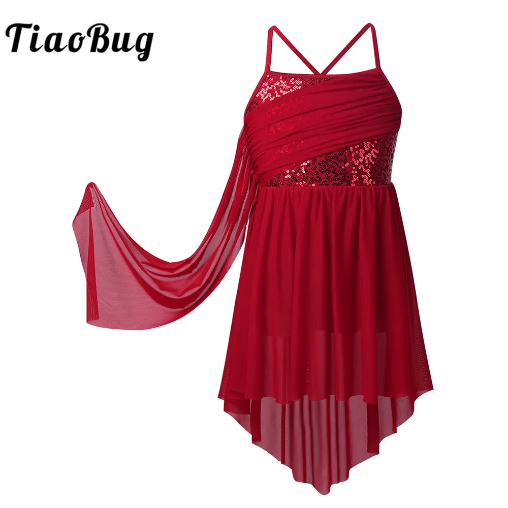 

Kids Spaghetti Straps Shiny Sequins Ballet Figure Skating Dress Gymnastics Leotards for Girls Contemporary Lyrical Dance Costume