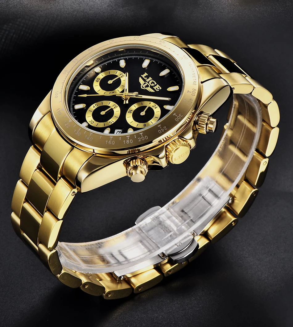 2022 LIGE Military Sport Mens Watches Top Brand Luxury Gold Quartz Watch For Men Stainless Steel Waterproof Clock Men's Watch