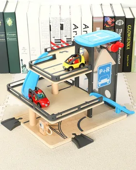 

Wooden Track Train Educational Railway Wood Simulation Lift Parking Lot Rail Car Toy Compatible Millet Brio Children's Day Gift