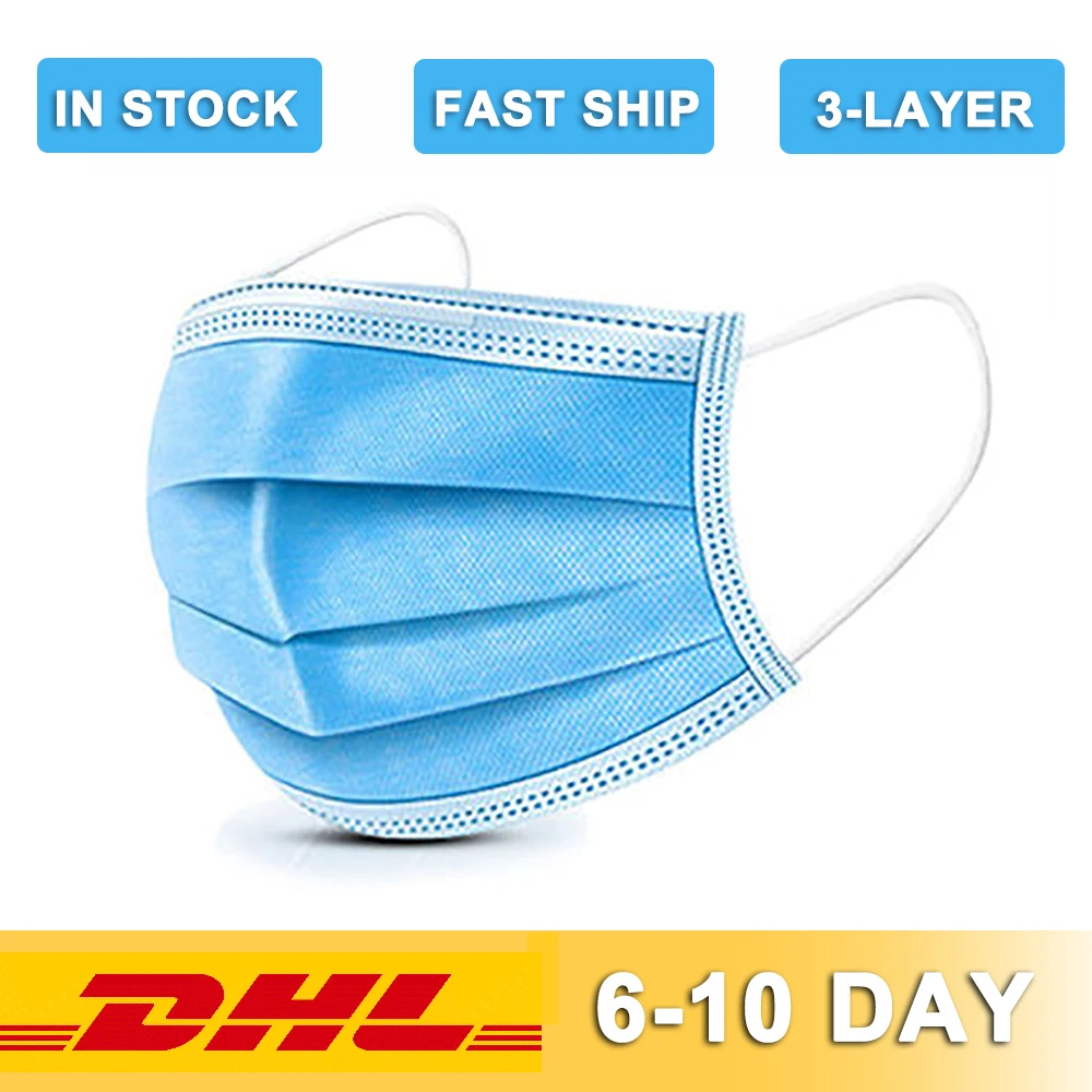 

DHL Dropshipping Face Masks Mouth Mask Disposable Mask 3 Layer Non Woven Anti-dust Safe Elastic Breathable Hanging Ear loop