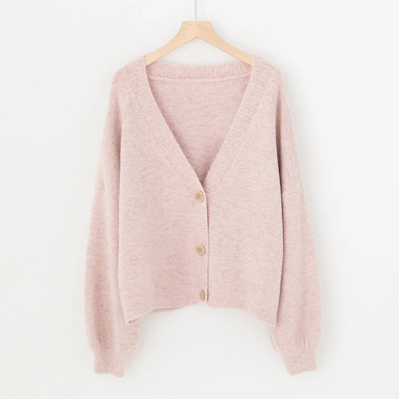 Women Girls V Neck Loose Solid Knitwear Outwear Autumn Cardigan Coat Sweater Tops