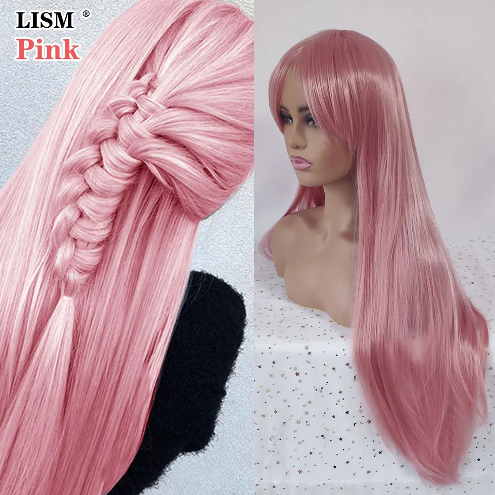 Women Fashion Harajuku Wig Straight Hair Purple/Pink/Blue/Brown Synthetic Wigs with Bang Pelucas Natural Peruca Loira Cosplay