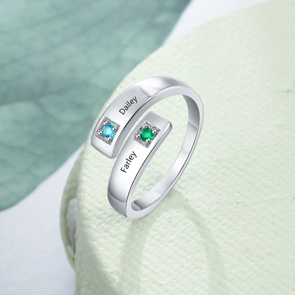 Персонализированное кольцо с камнем по месяцу рождения, настраиваемое кольцо для пары для женщин с гравировкой 2 имени, регулируемое кольцо, ювелирное изделие, подарок(Lam Hub Fong