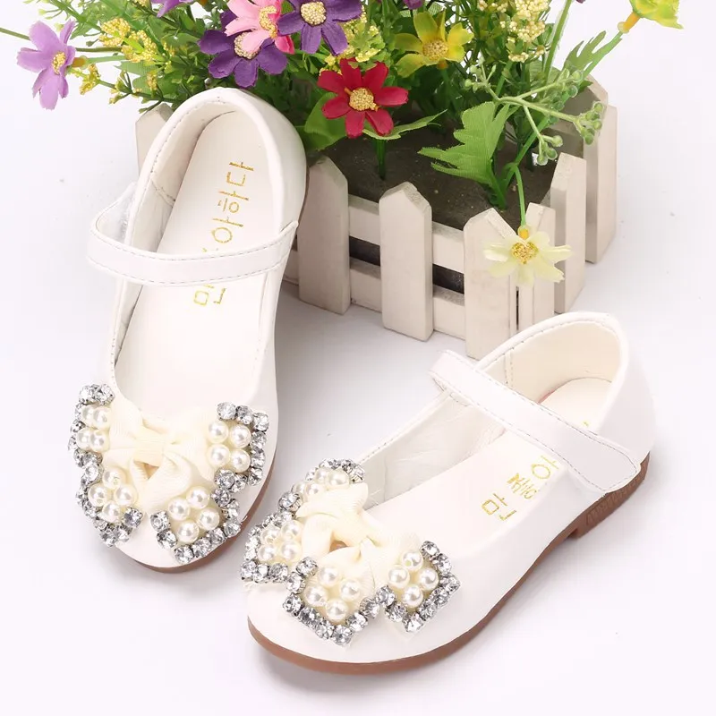 Fashion Rhinestone Bow Leathe Shose Girls Dress Prinsess Shoes For