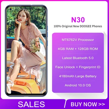 Перейти на Алиэкспресс и купить DOOGEE N30 глобальная версия смартфона 4 Гб 128 ГБ 16 МП Quad задние камеры 4180 мАч Android 10 6,5 дюймHD + перфорированный экран мобильный телефон