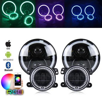 

Marlaa RGB 7Inch LED Headlights + 4 Inch 30W Led Fog Lights with RGB Halo Ring DRL For Jeep Wrangler JK LJ CJ Hummer H1 H2