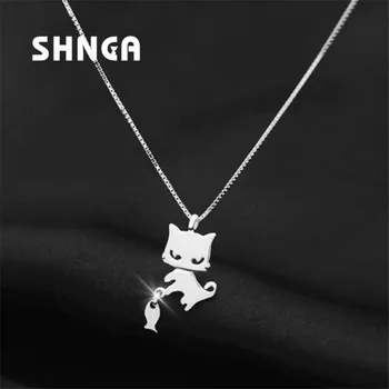 

Cute Sweet Fashion Real 925 Sterling Silver Cartoon Cat Fish Boho Choker Necklaces For Women Sterling-Silver-Jewelry BN014