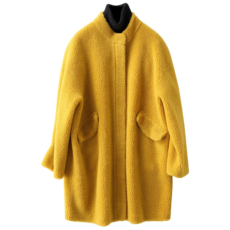 yellow Пальто из натурального меха шерстяная куртка осенне-зимнее пальто женская одежда овчина корейские Топы замшевая подкладка Abrigo Mujer ZT3667 - Цвет: yellow