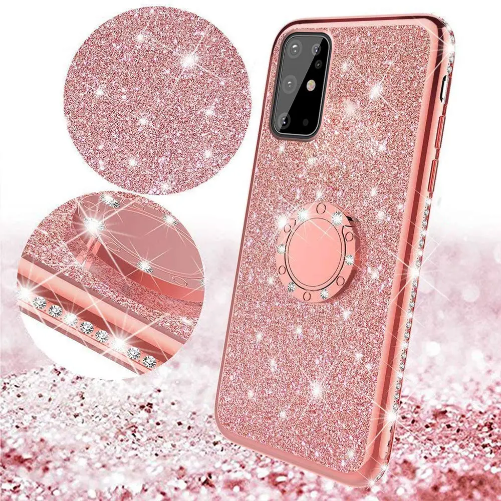 Herzzer for Samsung Galaxy A71 Crystal Case,Luxus 3D Glitter Sparkle Bling Shiny Big Rhinestone Gems Diamonds Soft Bumper Clear Protective PC Case Cover for Women,Green Clear