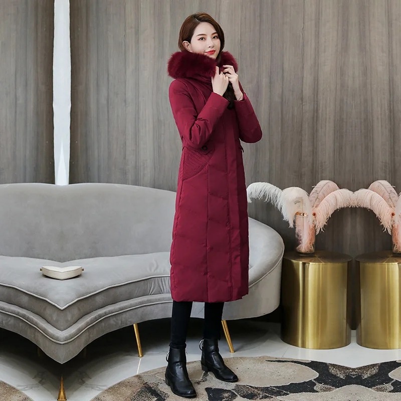 

Down Jacket Women's 2019 New Style Mid-length over-the-Knee Hooded Thick Warm Large Size Slim Fit-Style Coat Middle-aged Women D