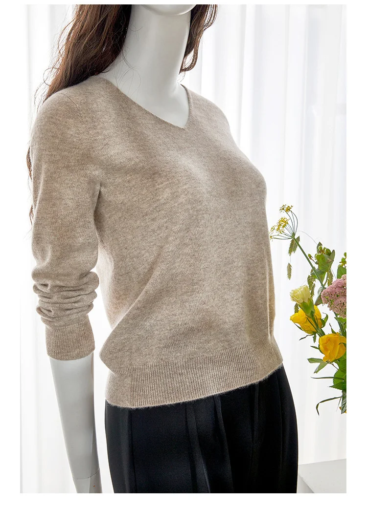 SuyaDream Women Sweaters High Quality 100%Cashmere Basic V neck Pullovers 2021 Fall Winter Simple Chic Knit Wear SuyaDream Women Sweaters High Quality 100%Cashmere Basic V neck Pullovers 2021 Fall Winter Simple Chic Knit Wear