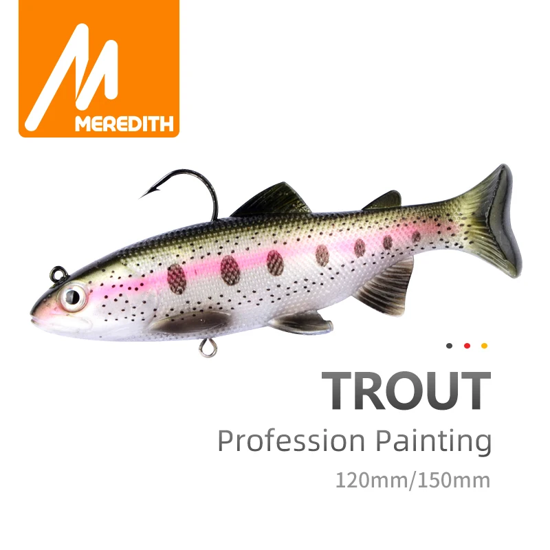 

MEREDITH Trout 12cm 15cm Lead Head PVC Fishing Lures Swimming Artificial Baits T Tail Silicone Lead Soft Lures Swimbait Wobblers