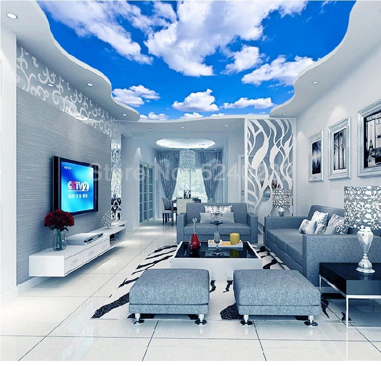 Голубое небо белые облака 3D потолочные фрески обои на заказ любой размер Современная гостиная спальня потолочное украшение фото обои