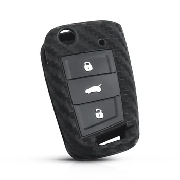 Cover chiave telecomando per VW Polo Golf 7 Tiguan Per Skoda Octavia Per SEAT Leon ibiza 2015 - KEYYOU Del Silicone Chiave In Fibra di Carbonio Caso Della Copertura Fob Per VW Polo