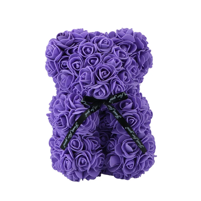 Большой изготовленный на заказ плюшевый медведь Роза 40 см с коробкой роскошный 3D медведь розы цветок Рождественский подарок Прямая поставка - Цвет: 25cm purple