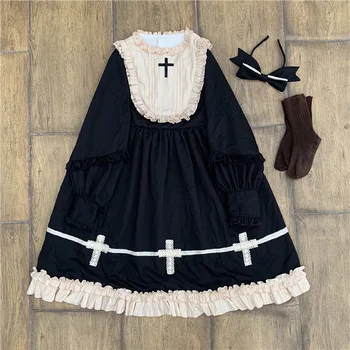 

Classic Long Sleeve Cross Embroidered Lolita Dress with Matching KC